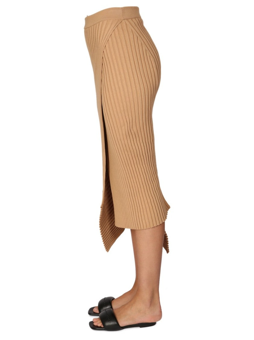 Stella Mccartney Ribbed Midi Skirt With Asymmetrical Hemline