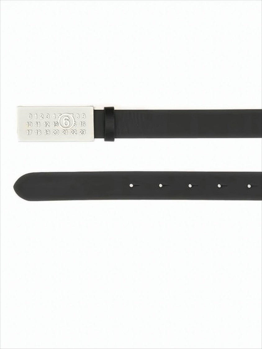 Mm6 By Maison Margiela Minimalist Calf Leather Belt With Rectangular Silver Buckle