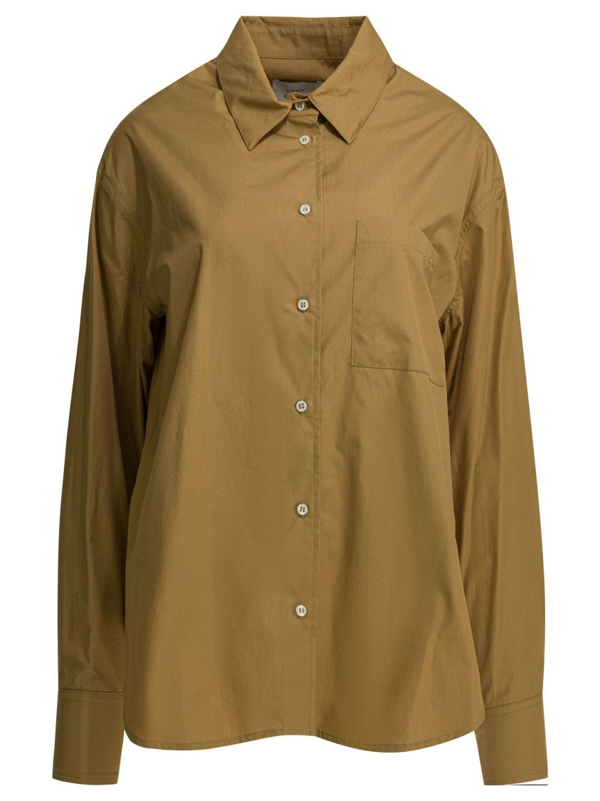 Loulou De Saison Relaxed Beige Button-Up Shirt With Subtle Embroidery