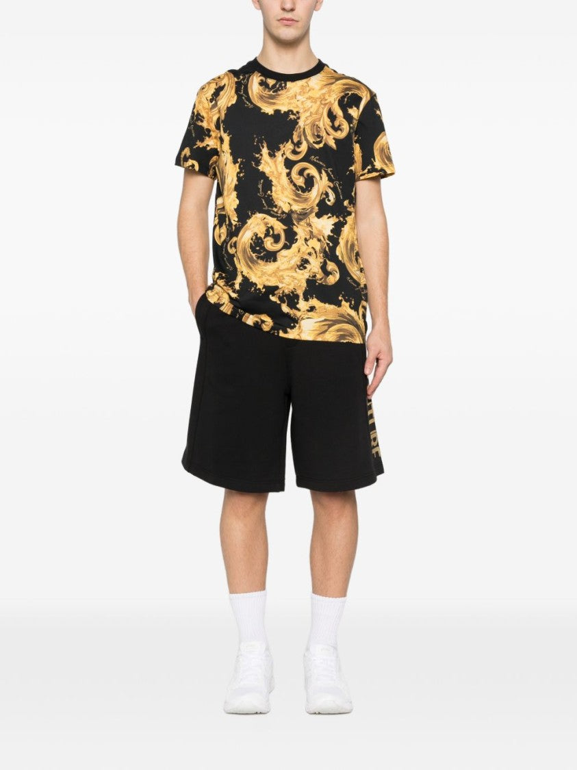 Versace Jeans Couture Relaxed Fit Black Shorts With Gold Accents