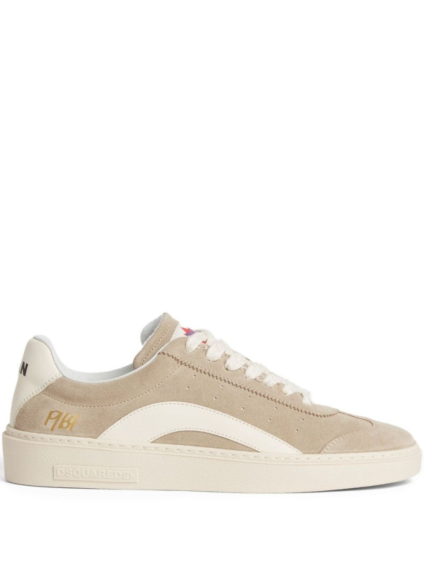 Dsquared2 Grey And White Calfskin Low-Top Sneakers
