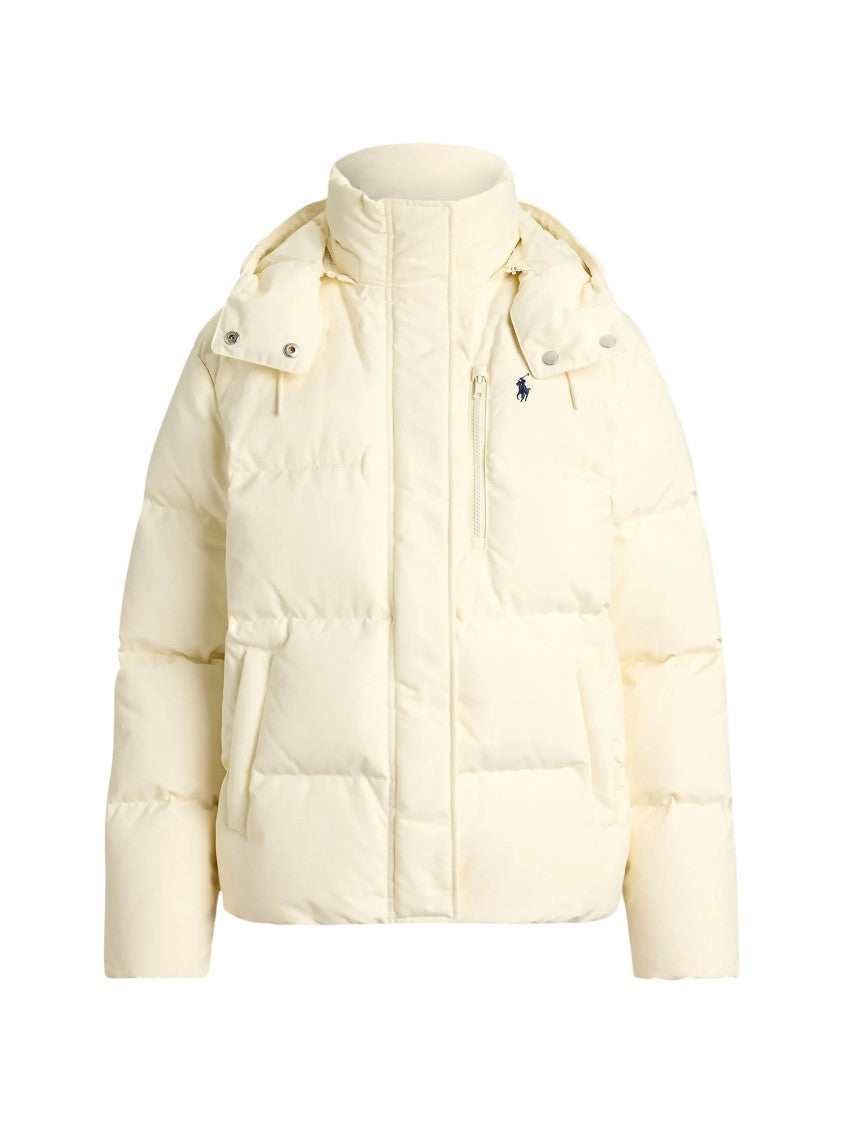Polo Ralph Lauren Cream Quilted Down Jacket With Removable Hood And Multi-Pocket Design