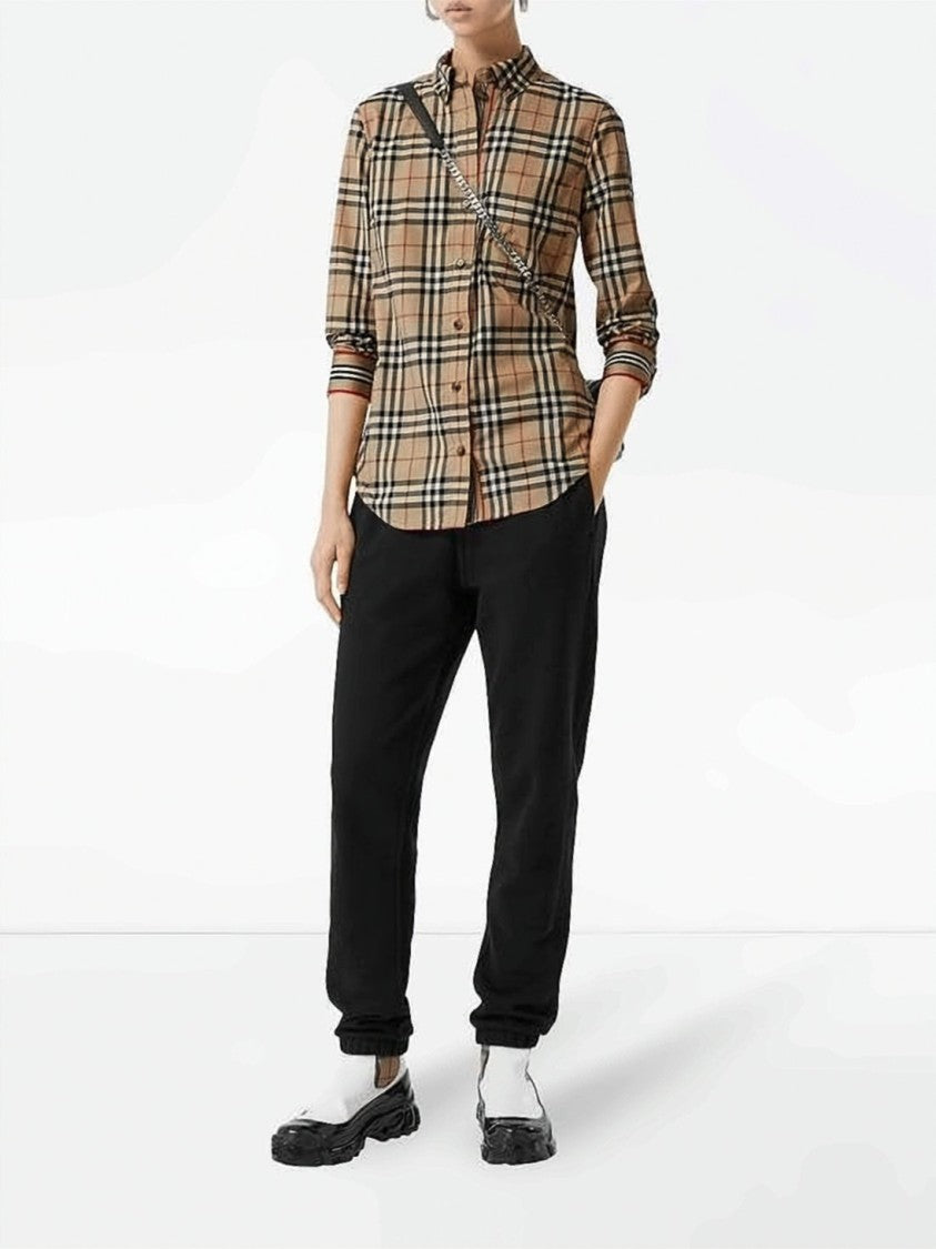 Burberry Beige Check Pattern Tailored Shirt With Button-Down Front