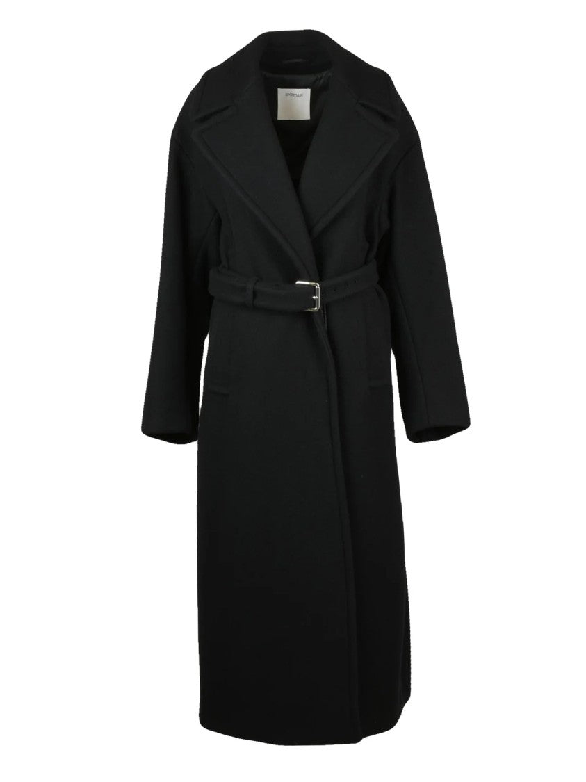 Sportmax Long Double-Breasted Virgin Wool Coat With Clean Silhouette