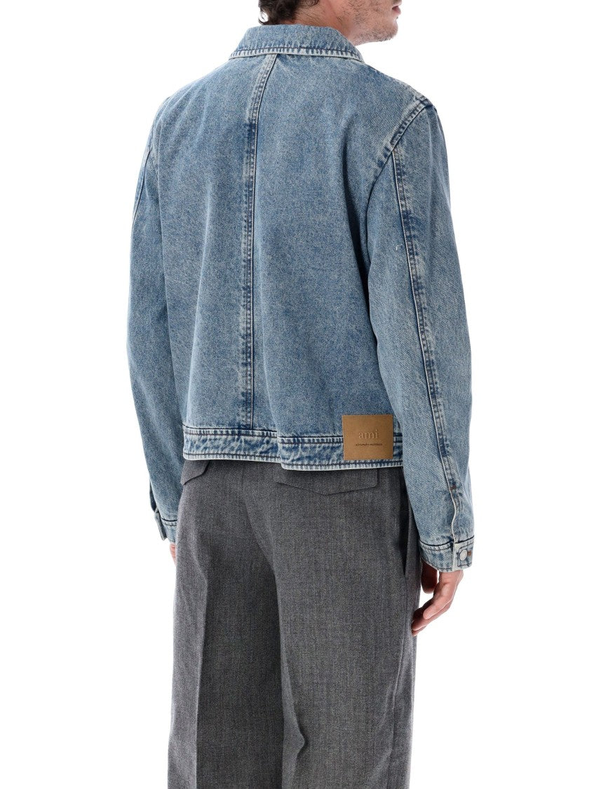Ami Paris Ami De Coeur Zipped Denim Jacket