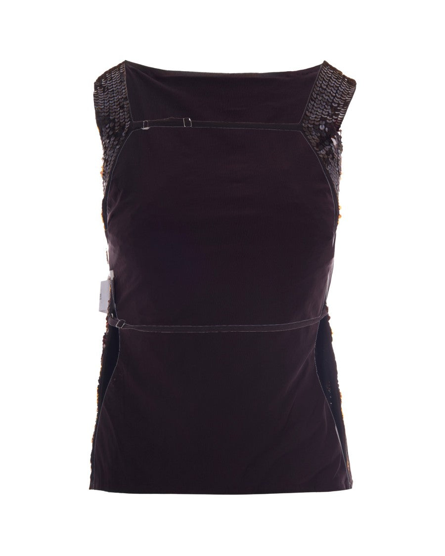 P.A.R.O.S.H. Brown Multicolor Sequin Sleeveless Top
