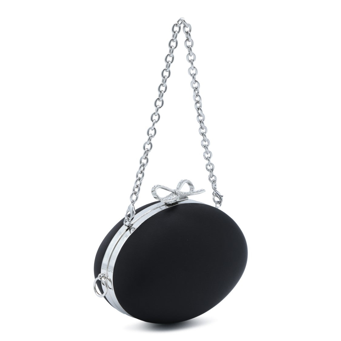Self-Portrait Black Strass Satin Oval Clutch Bag