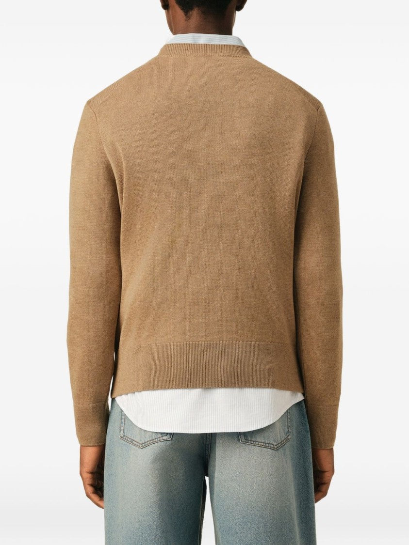Ami Paris Crew Neck Sweater With Ribbed Details And Emblem