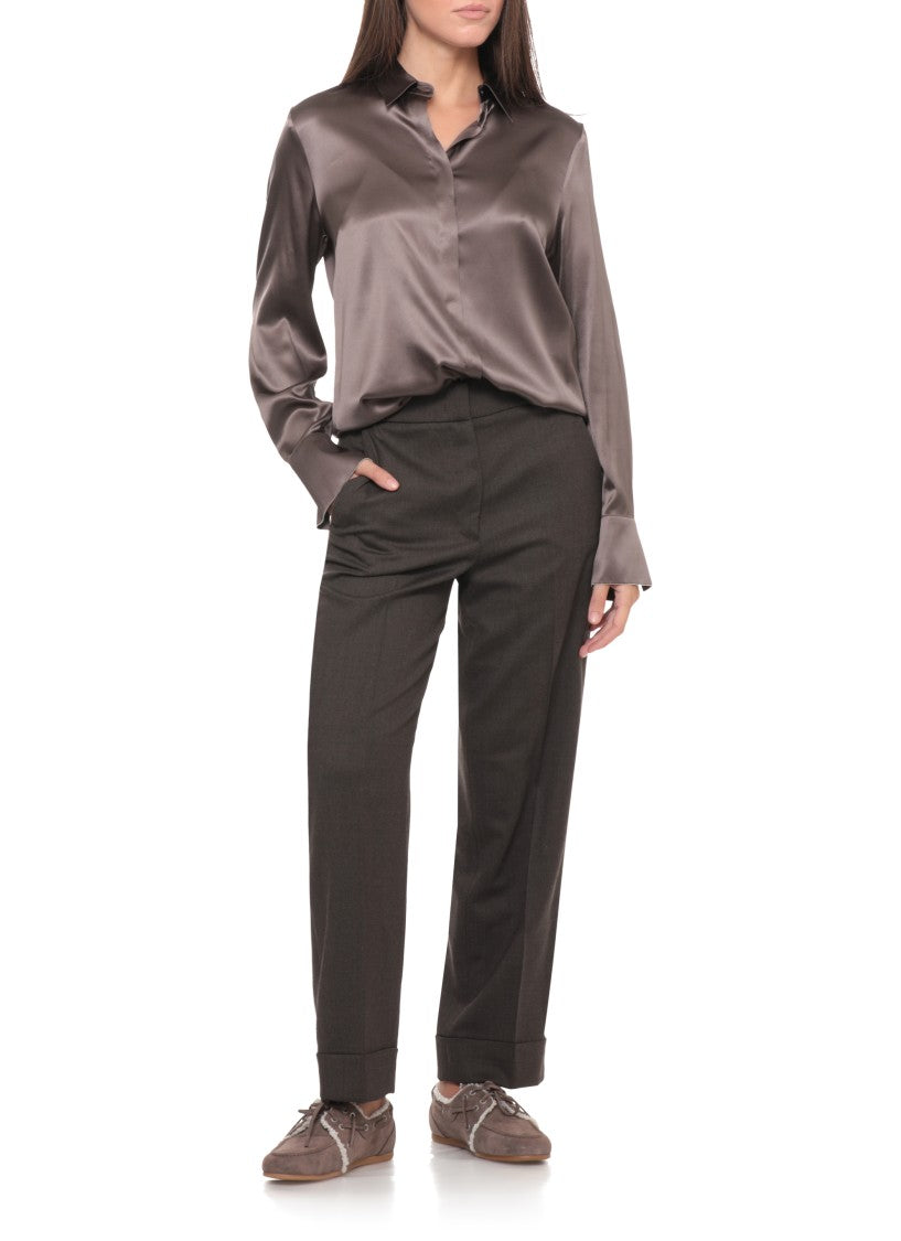 Peserico Brown Silk Long-Sleeve Shirt