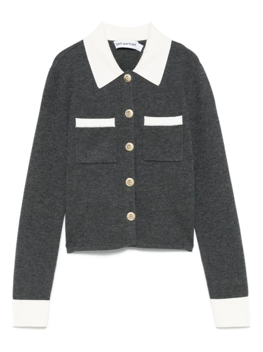 Self-Portrait Contrast Collar Cardigan