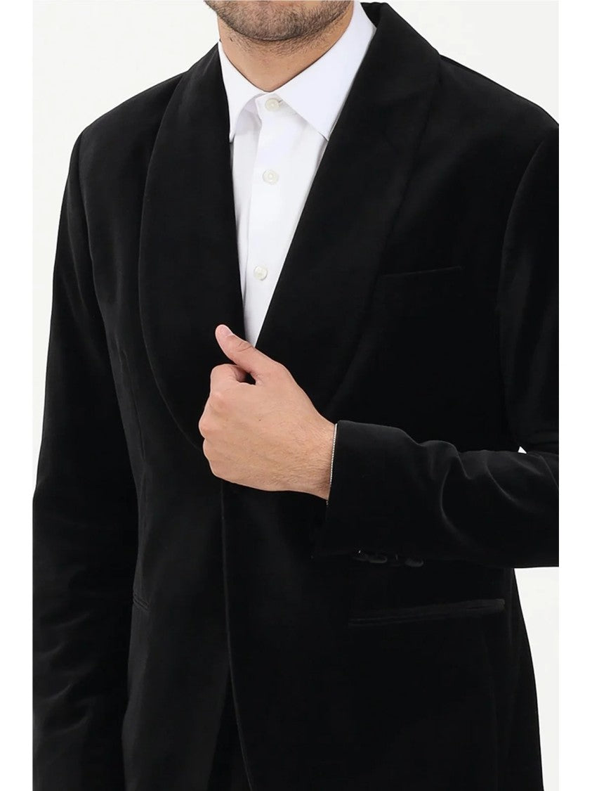 Selected Black Tailored Shawl Collar Cotton Velvet Blazer
