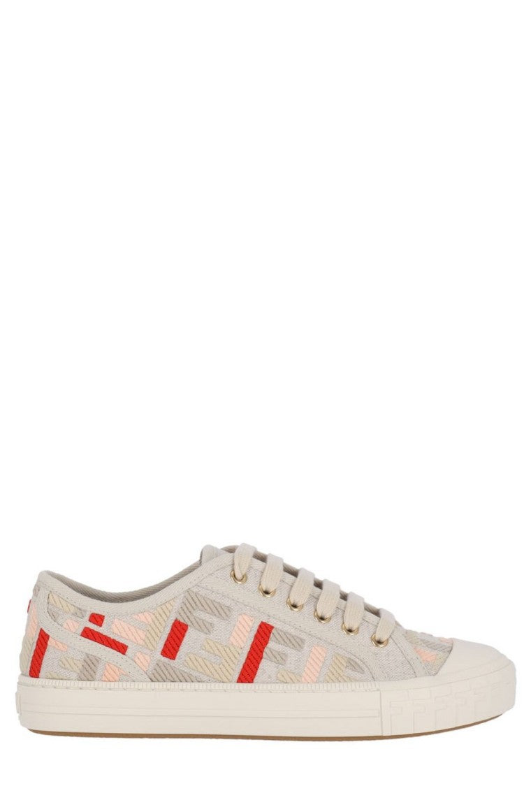 Fendi Beige Low-Top Sneakers With Smooth Finish And Subtle Detailing