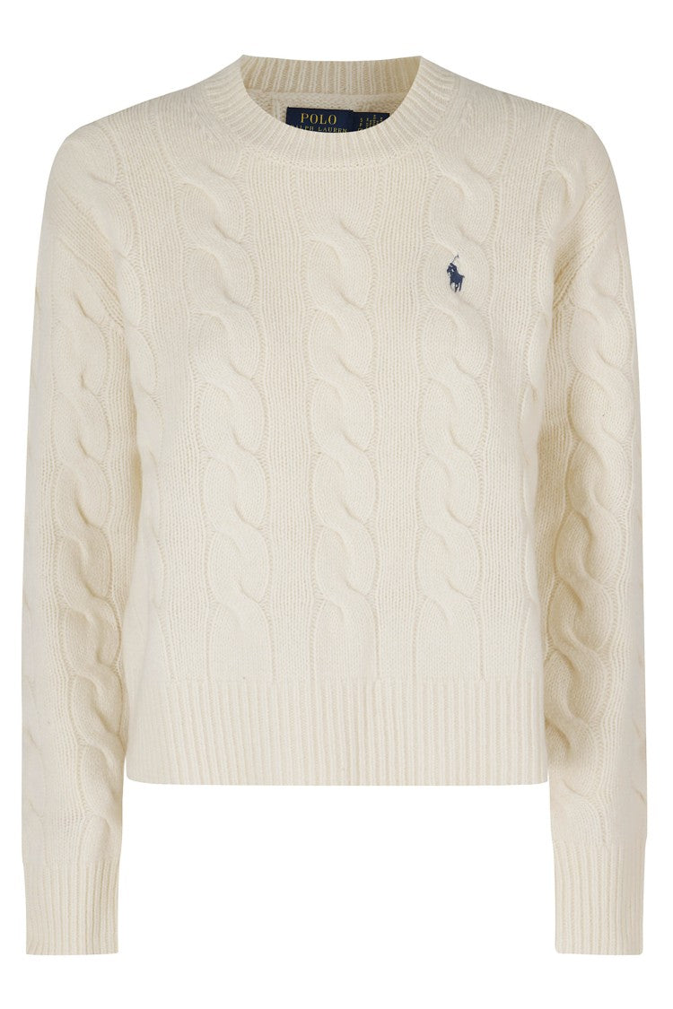 Polo Ralph Lauren Cream Cable Knit Sweater With Iconic Front Logo