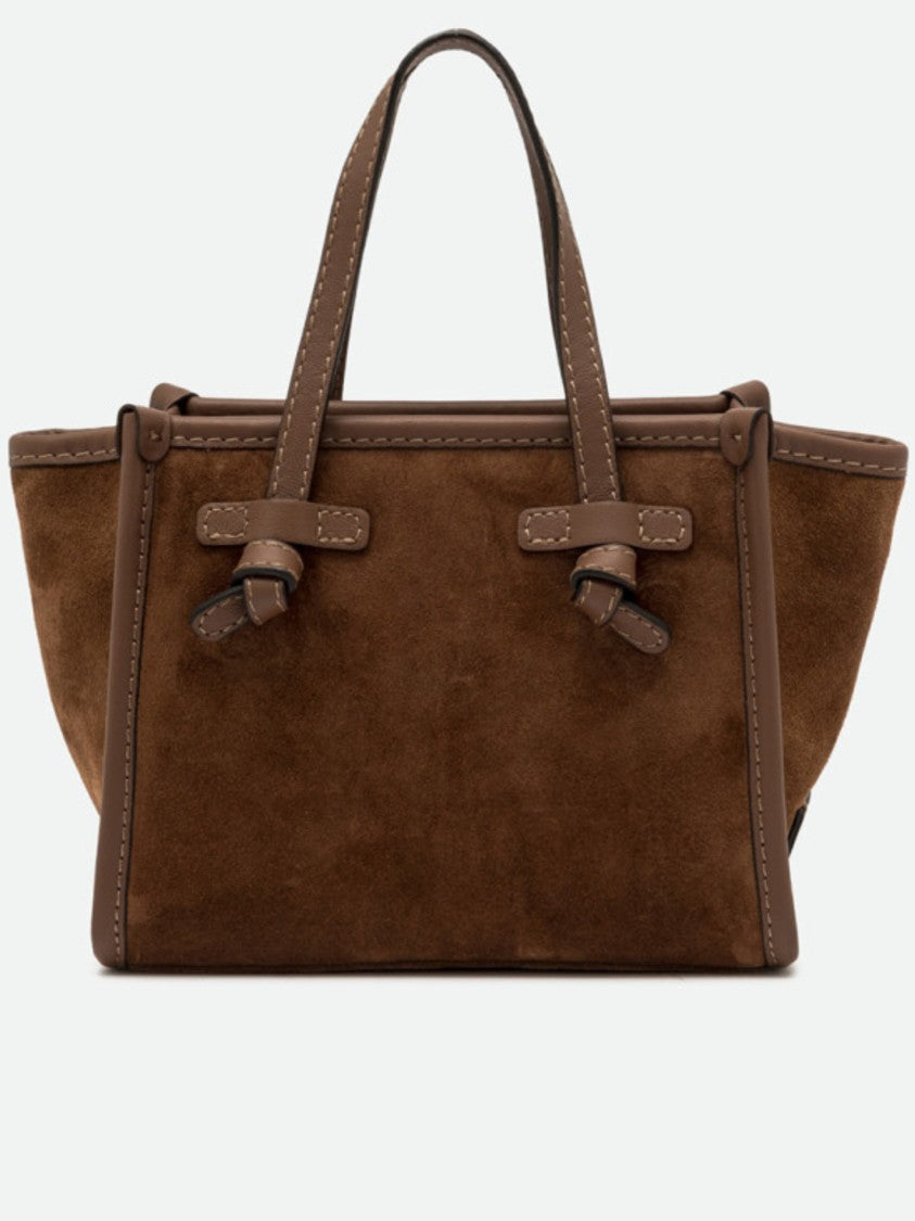 Gianni Chiarini Structured Brown Suede Handbag With Leather Accents