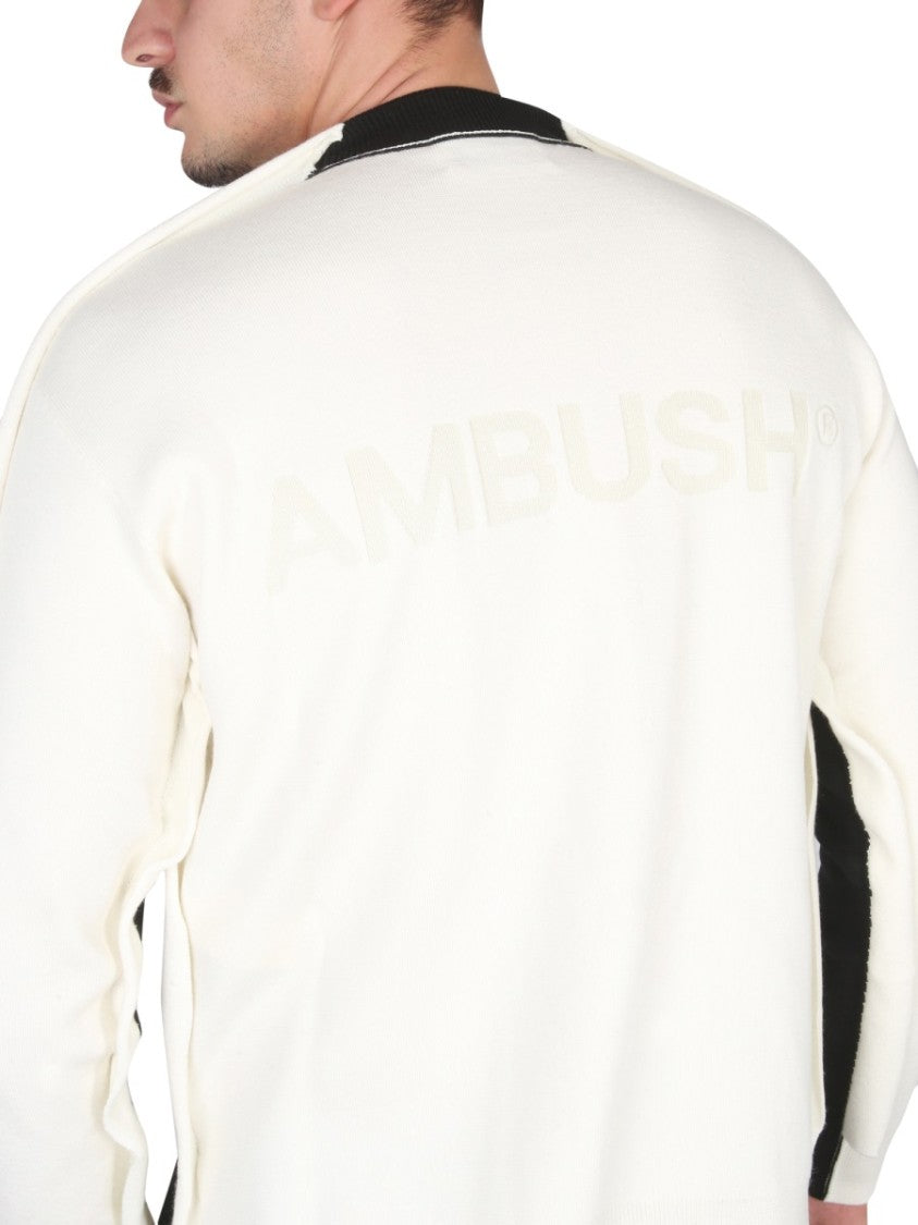 Ambush Cross-Neck Knit Sweater With Ribbed Collar