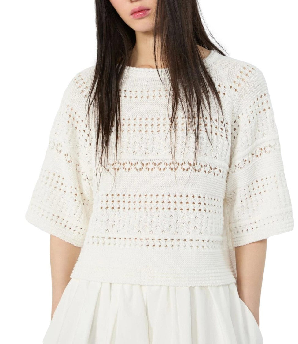 Max Mara Cropped Knit Top With Openwork Design