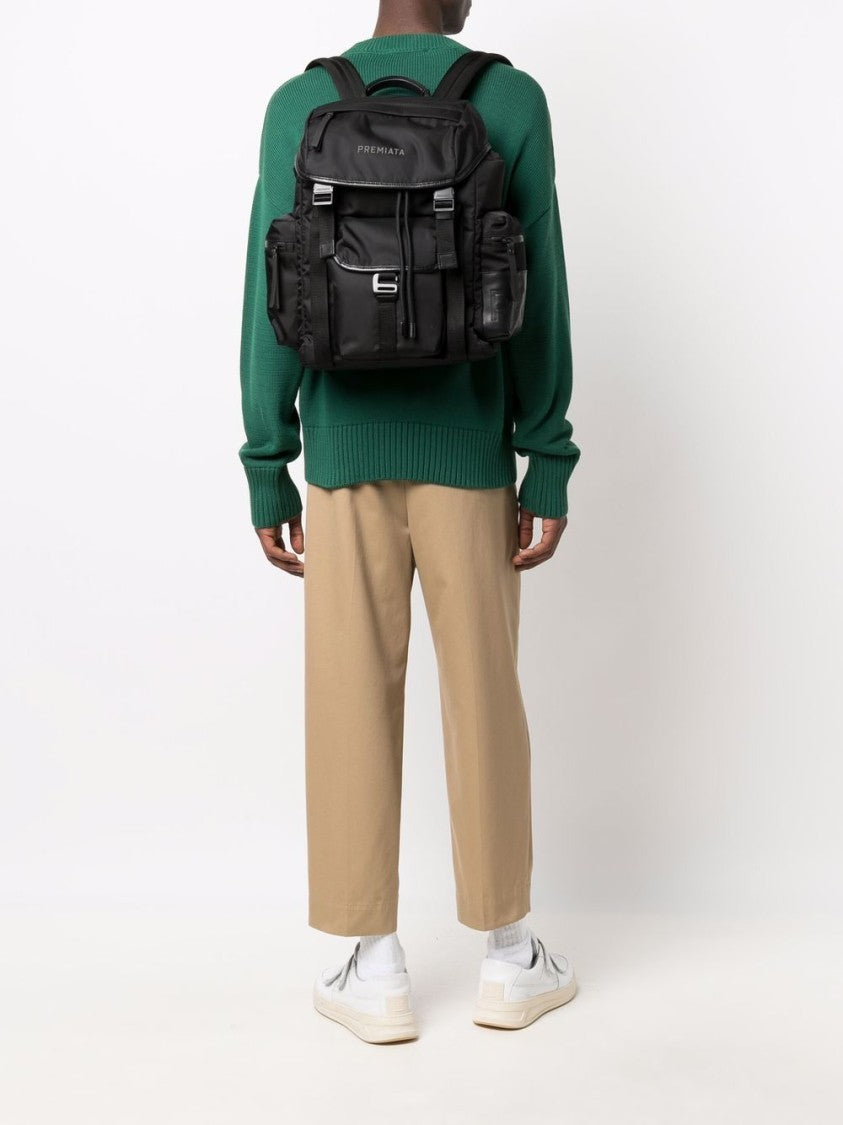 Premiata Nylon Gabardine And Calfskin Black Backpack