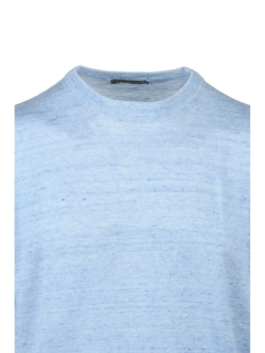 Filintrama Light Blue Short-Sleeve Linen-Cotton Pullover