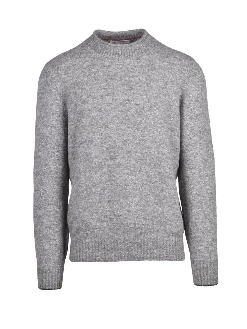 Brunello Cucinelli Grey Bound Neck Alpaca-Blend Sweater