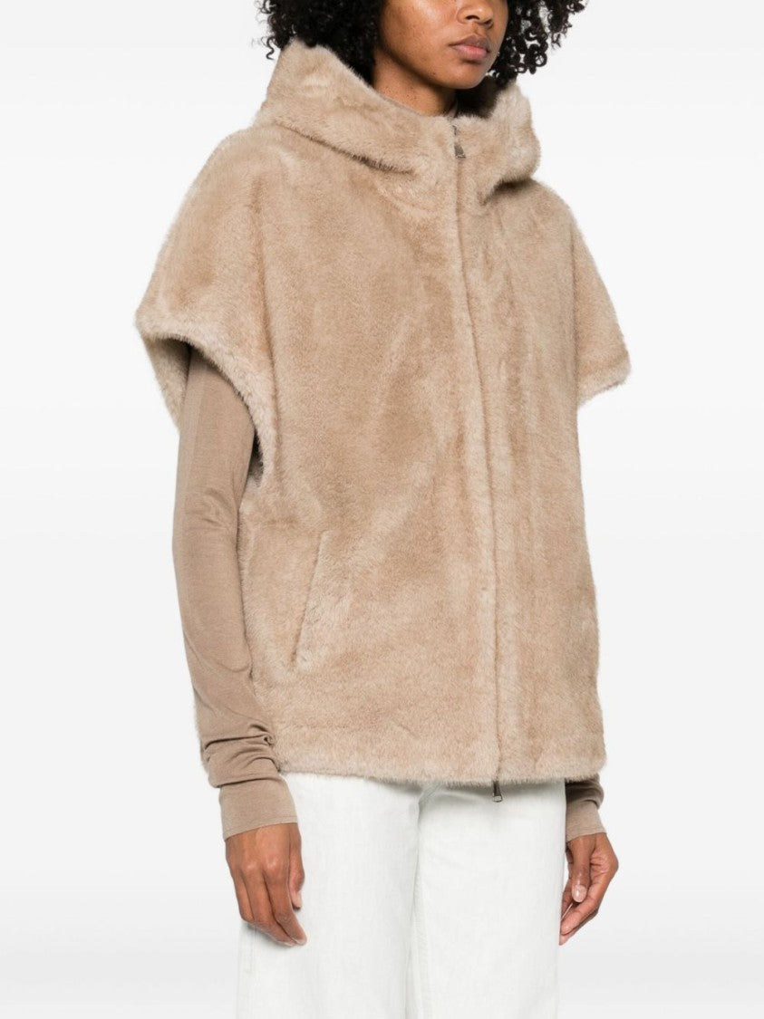 Betta Corradi Beige Hooded Coat With Plush Texture
