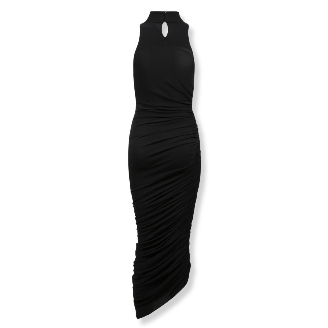 Jacquemus Asymmetrical Draped Midi Dress With High Neckline