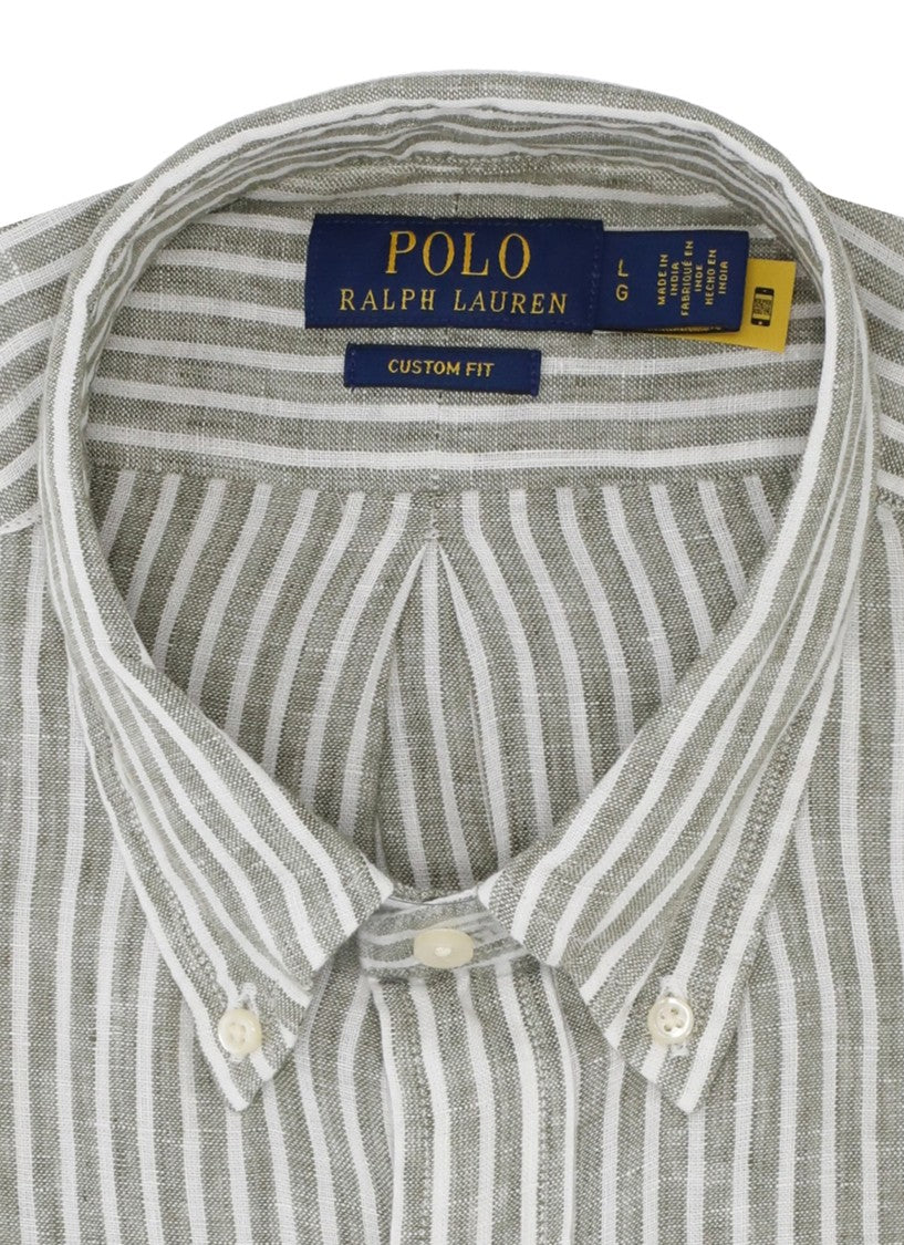 Polo Ralph Lauren Green Striped Pony Linen Shirt