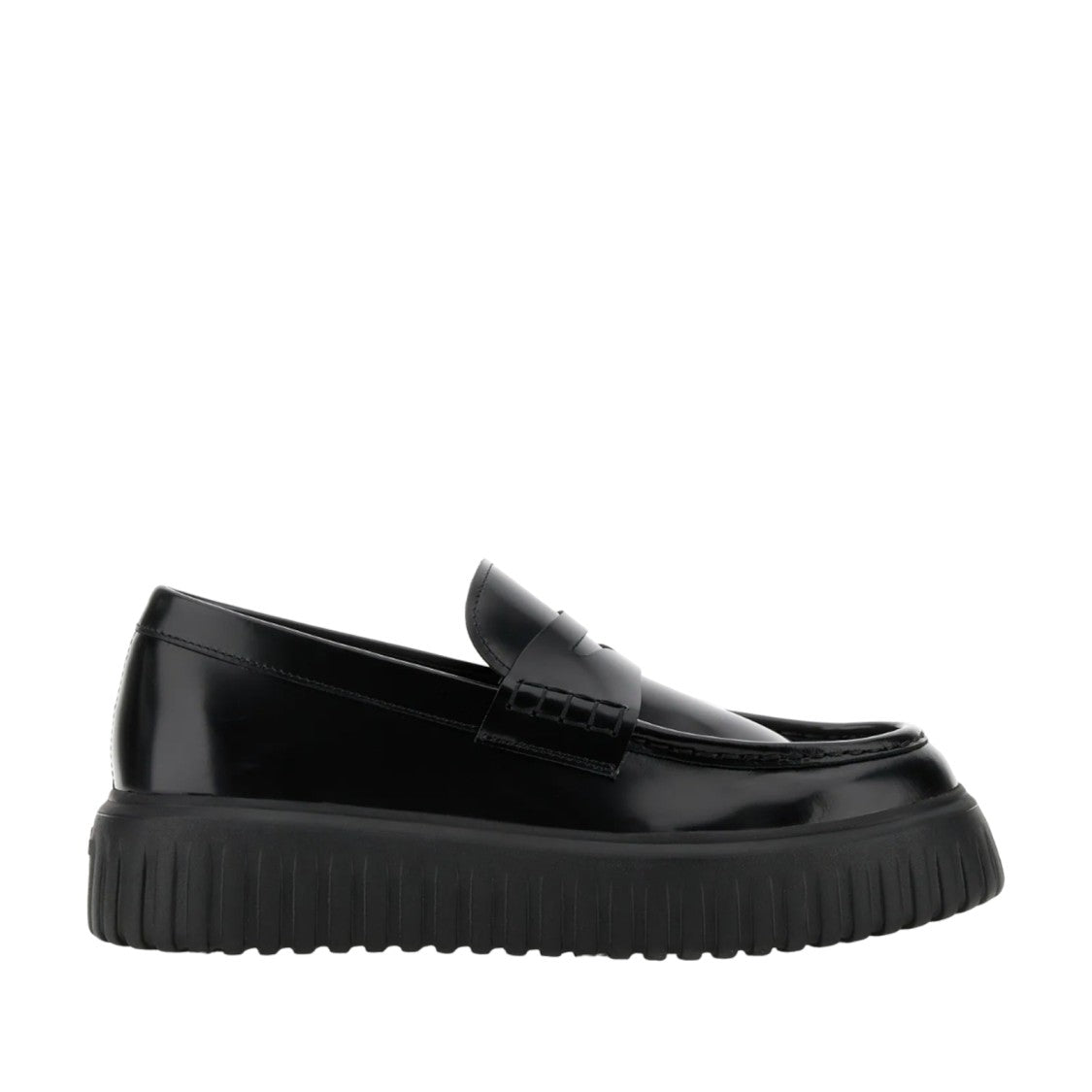 Hogan Polished Black Leather Penny Loafers