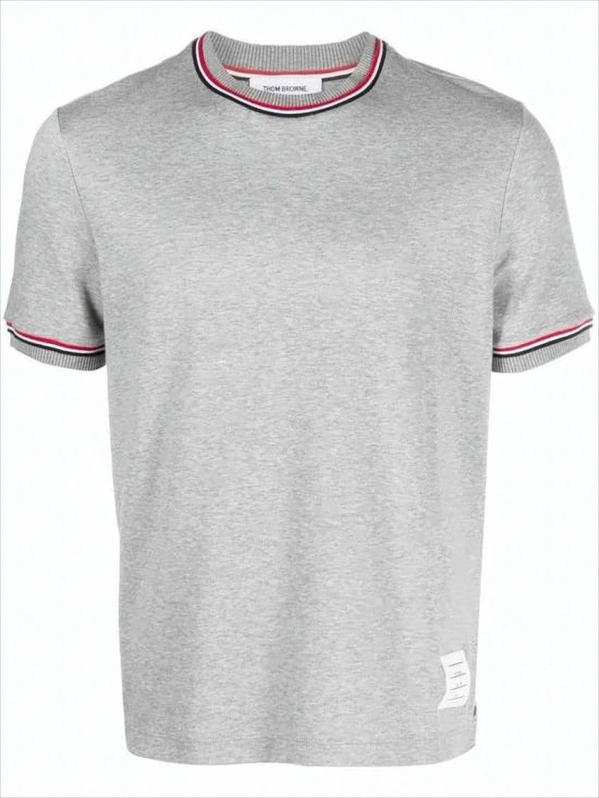 Thom Browne Heathered Grey Short-Sleeve T-Shirt With Accented Stripes