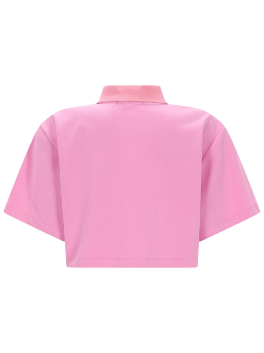 Msgm Cropped Boxy Embroidered Logo Polo Shirt