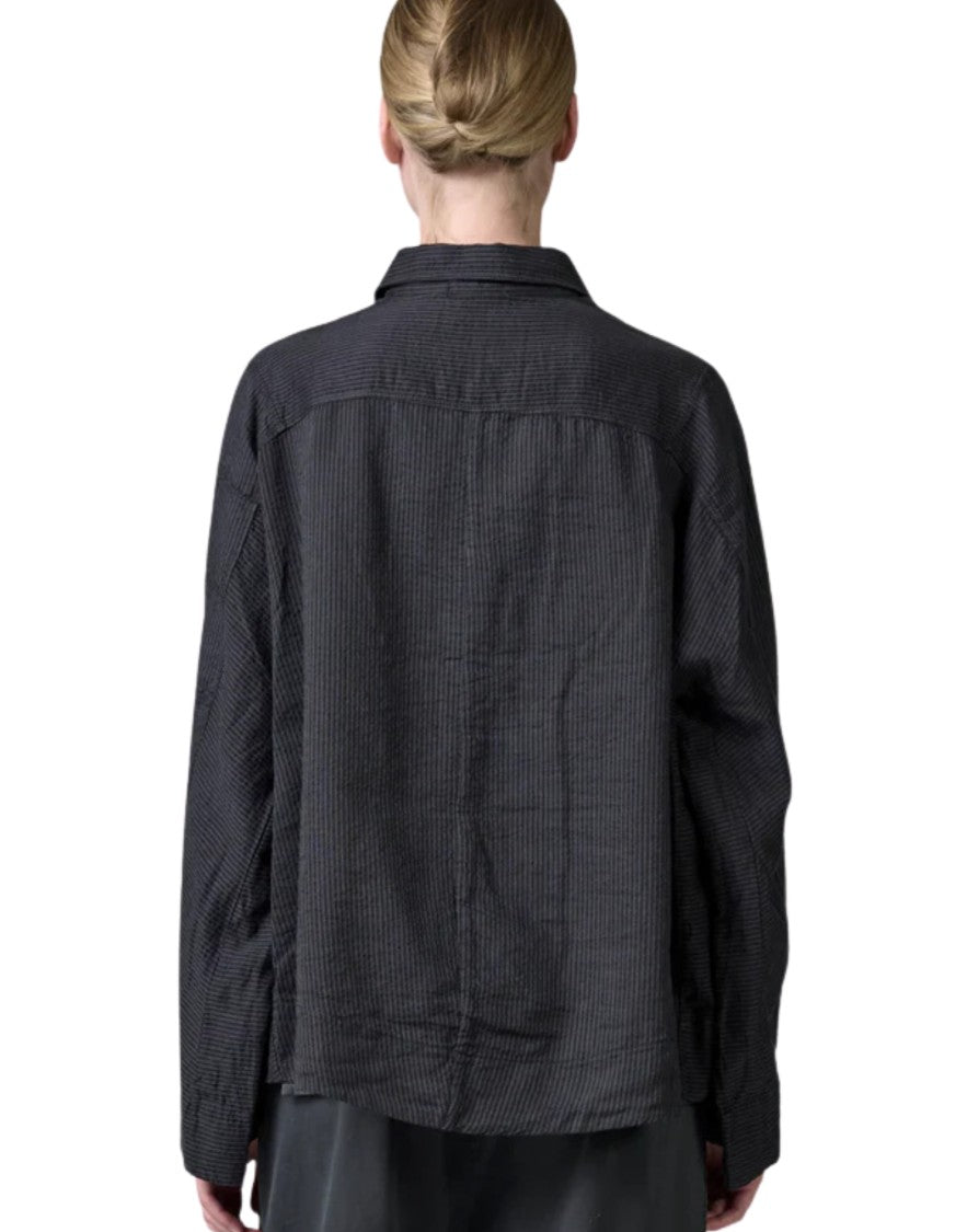 Transit Women’S Oversize Shirt In Cotton Linen Stripe Anthracite
