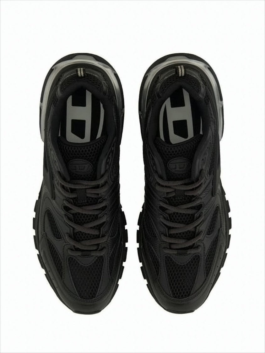 Diesel Black Mesh Sports Sneakers With Textured Sole