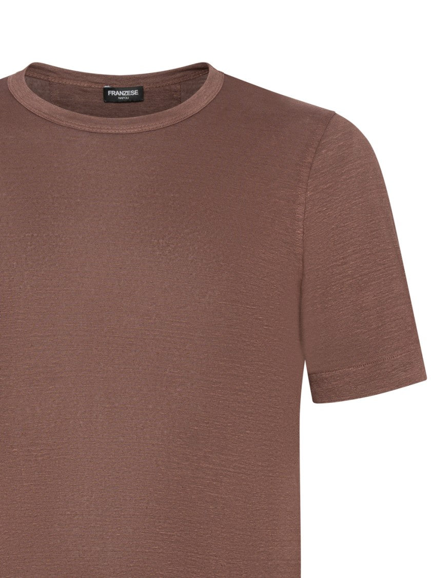 Franzese Collection Handmade Brown Crewneck T-Shirt In Irish Linen