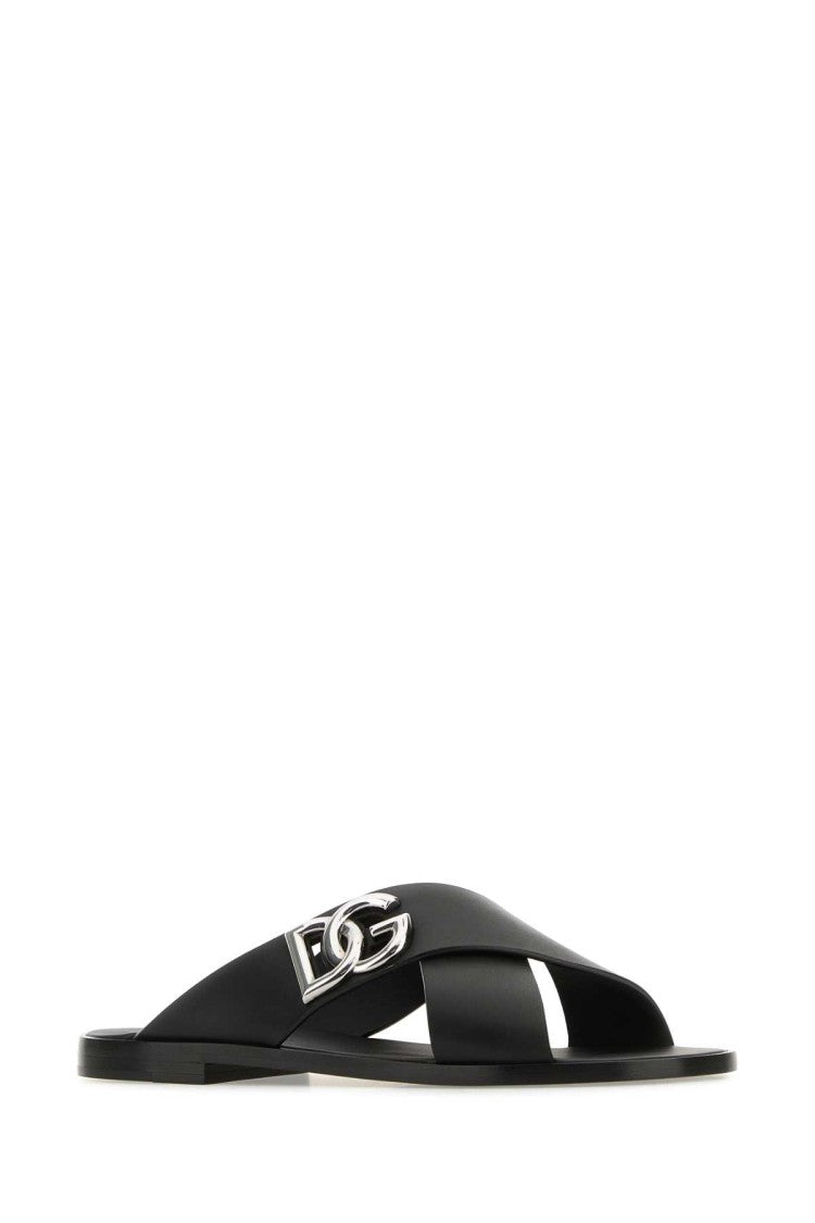 Dolce & Gabbana Black Leather Slippers