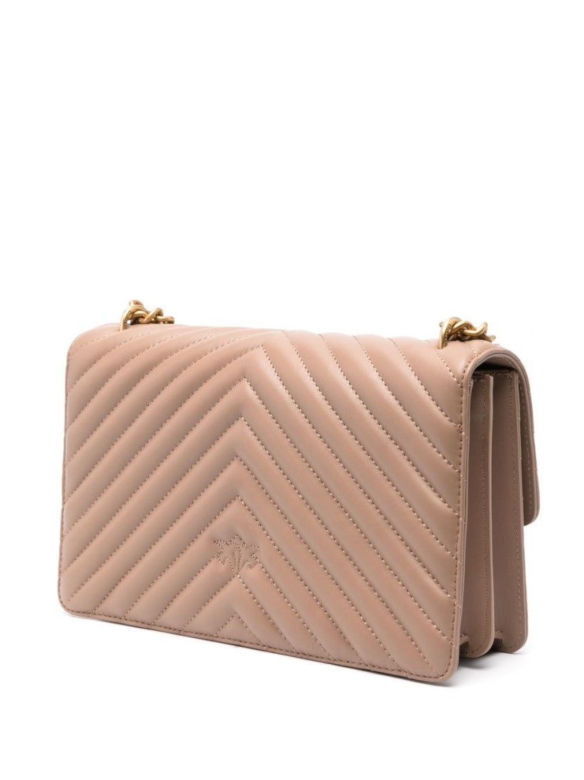 Pinko Chevron Quilted Beige Calf Leather Shoulder Bag
