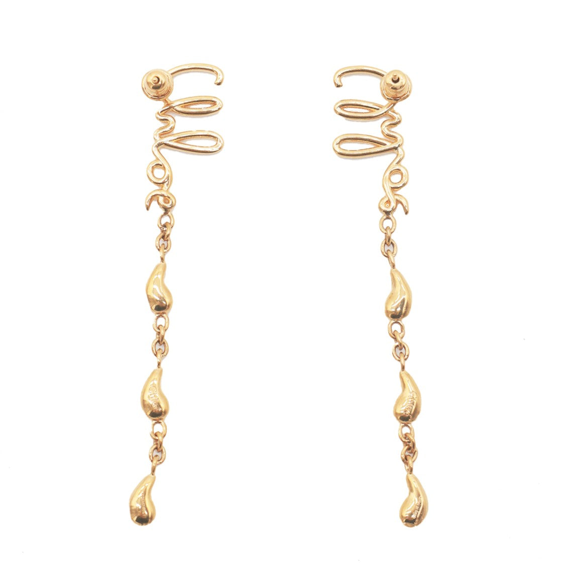 Chloé Vintage Gold Tone Brass Earrings With Spiral Logo