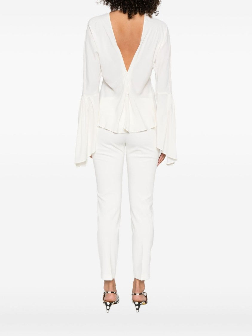 Pinko White High Neck Shirt With Flared Sleeves