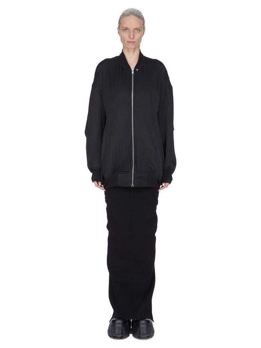 Rick Owens Oversized Black Bomber Jacket In Washed Charmeuse