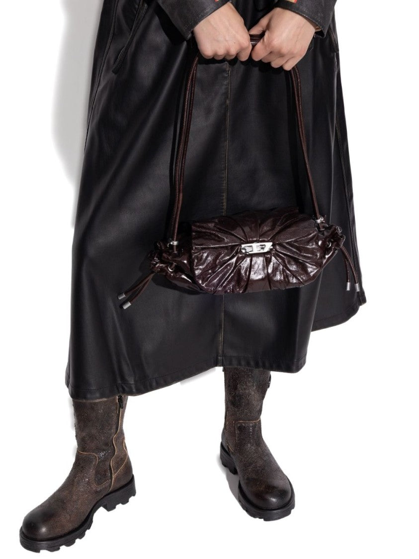 Diesel Gathered Ruched Brown Pmu Shoulder Bag