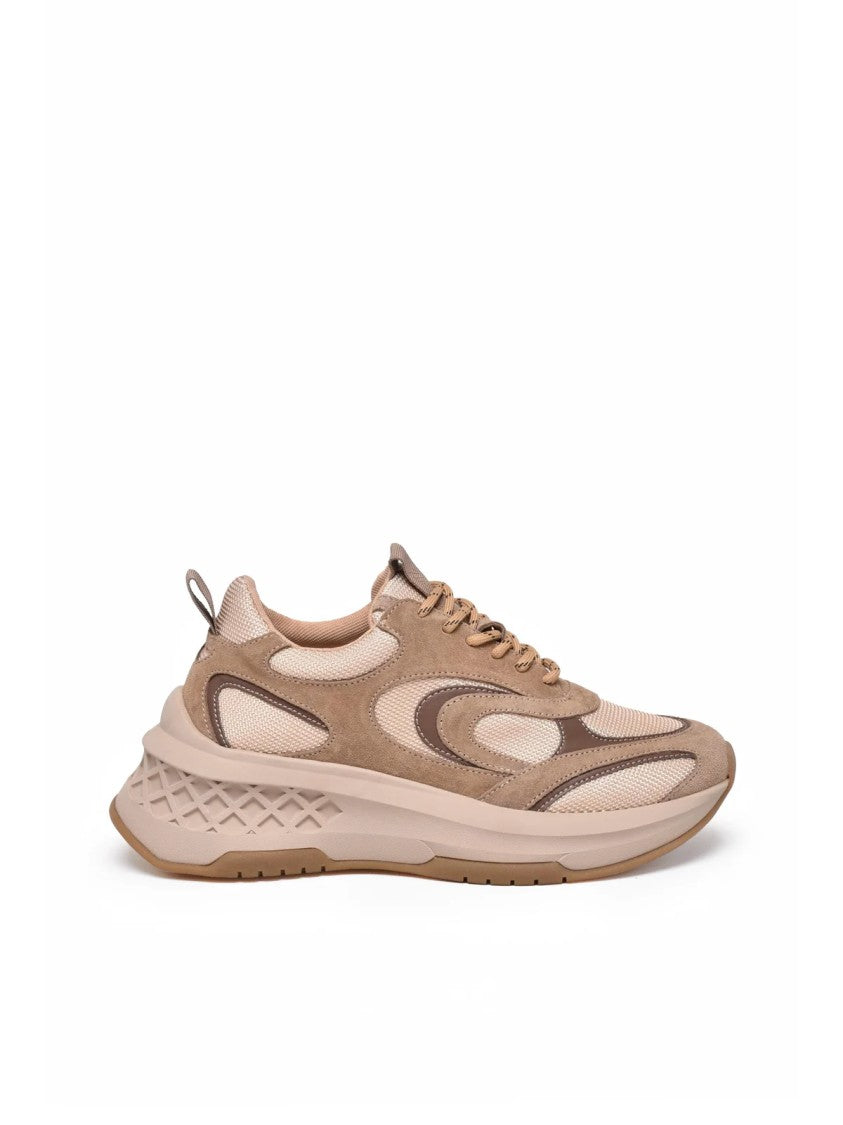 Emanuélle Vee Beige Layered Leather Chunky Sneakers