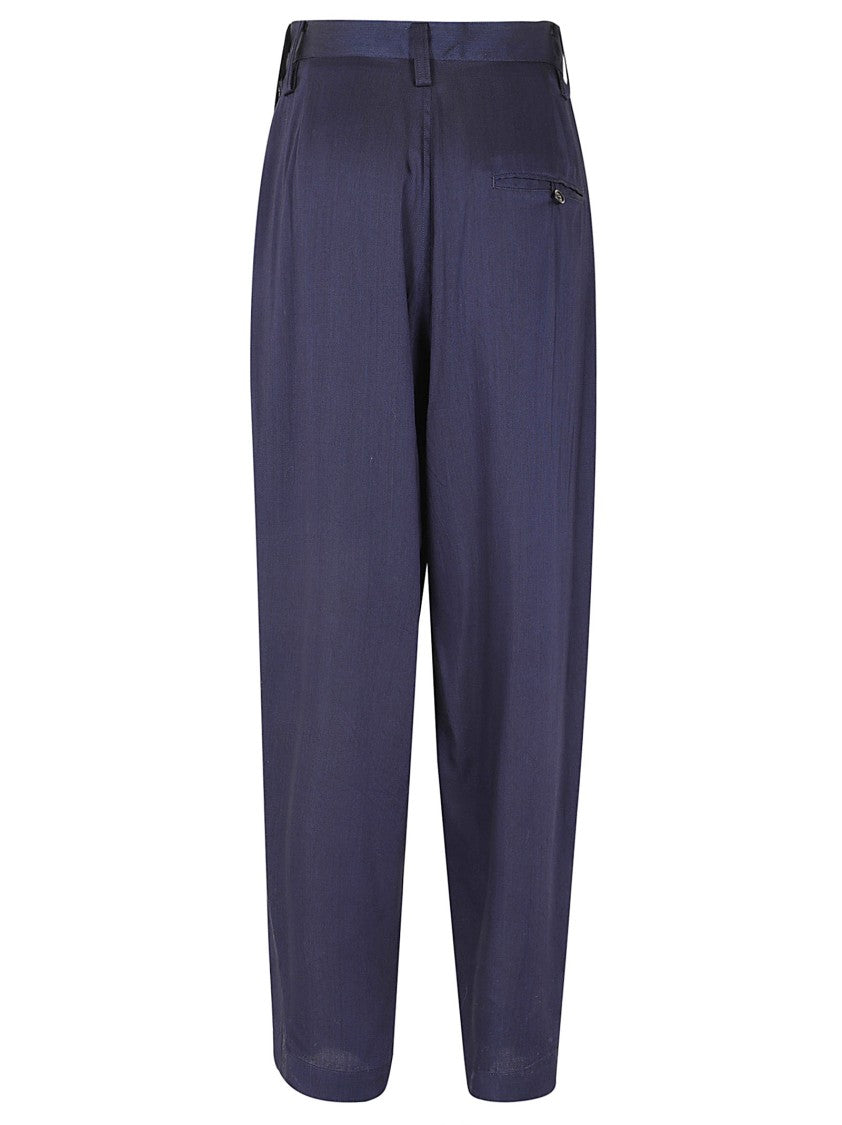 Yohji Yamamoto High-Waisted Blue Trousers With Wide Legs