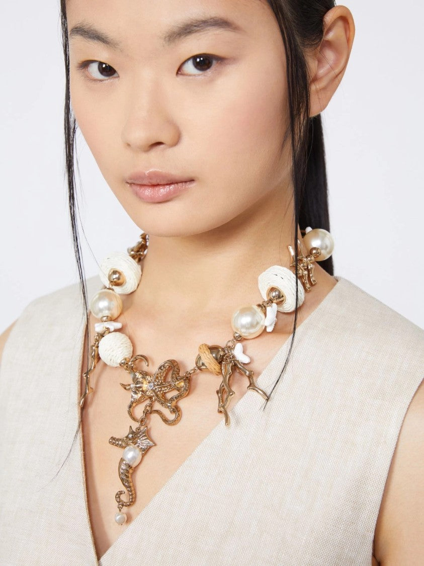 Max Mara Statement Necklace With Coral-Inspired Gold Elements