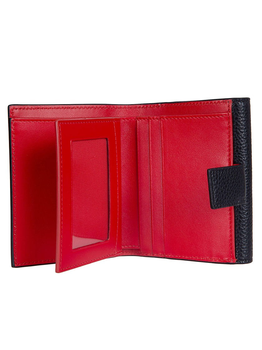 Ferragamo Pebbled Calf Leather Wallet With Double Gancini Buckle