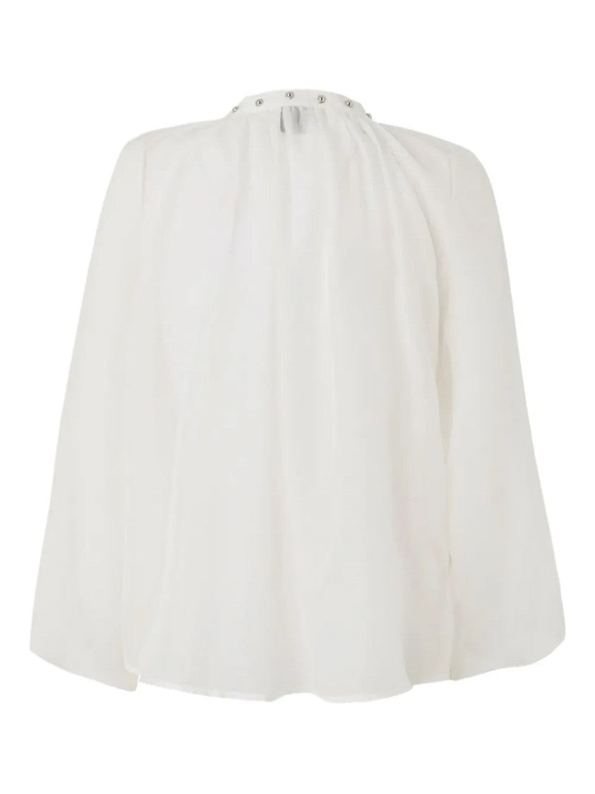 Pinko White Darren Flowy V-Neck Cotton-Silk Blouse