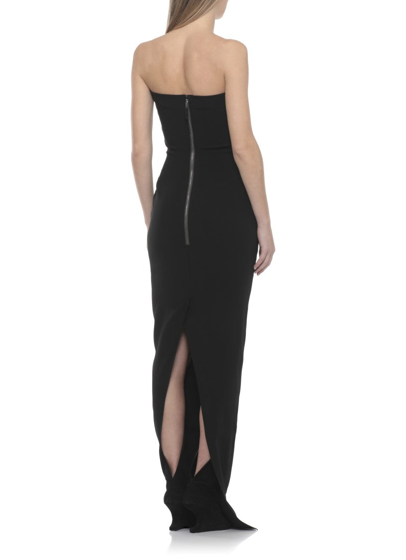 Rick Owens Black Viscose Bustier Gown With Elegant Neckline And Rear Vent