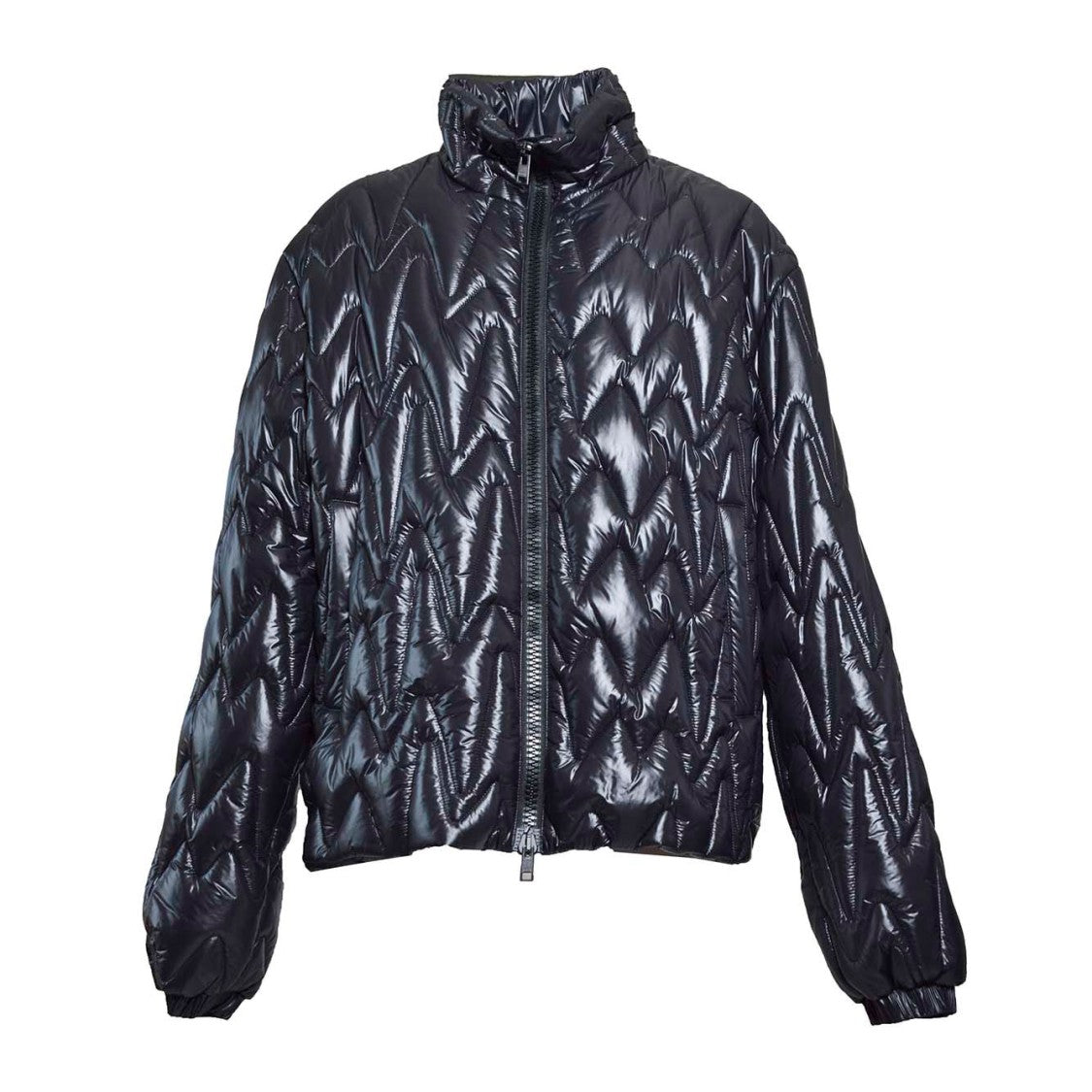 Msgm Black Quilted Jacket With "Themwave" Pattern