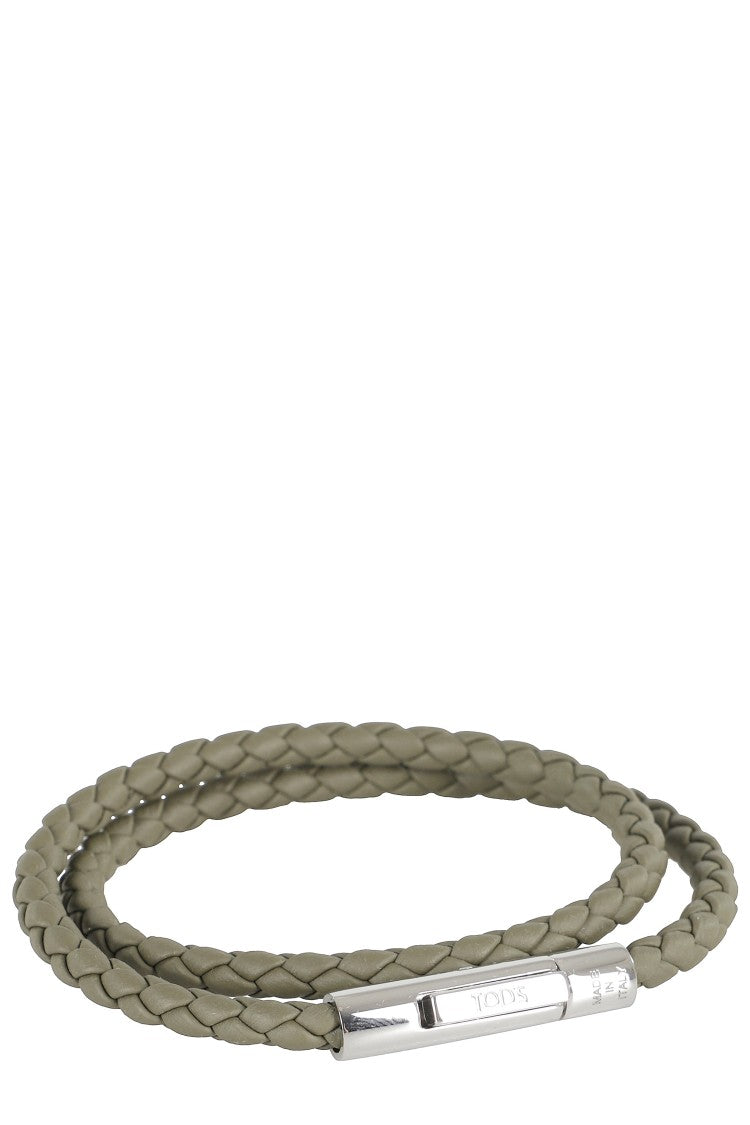 Tod's Double Wrap Woven Leather Bracelet In Safari Tone