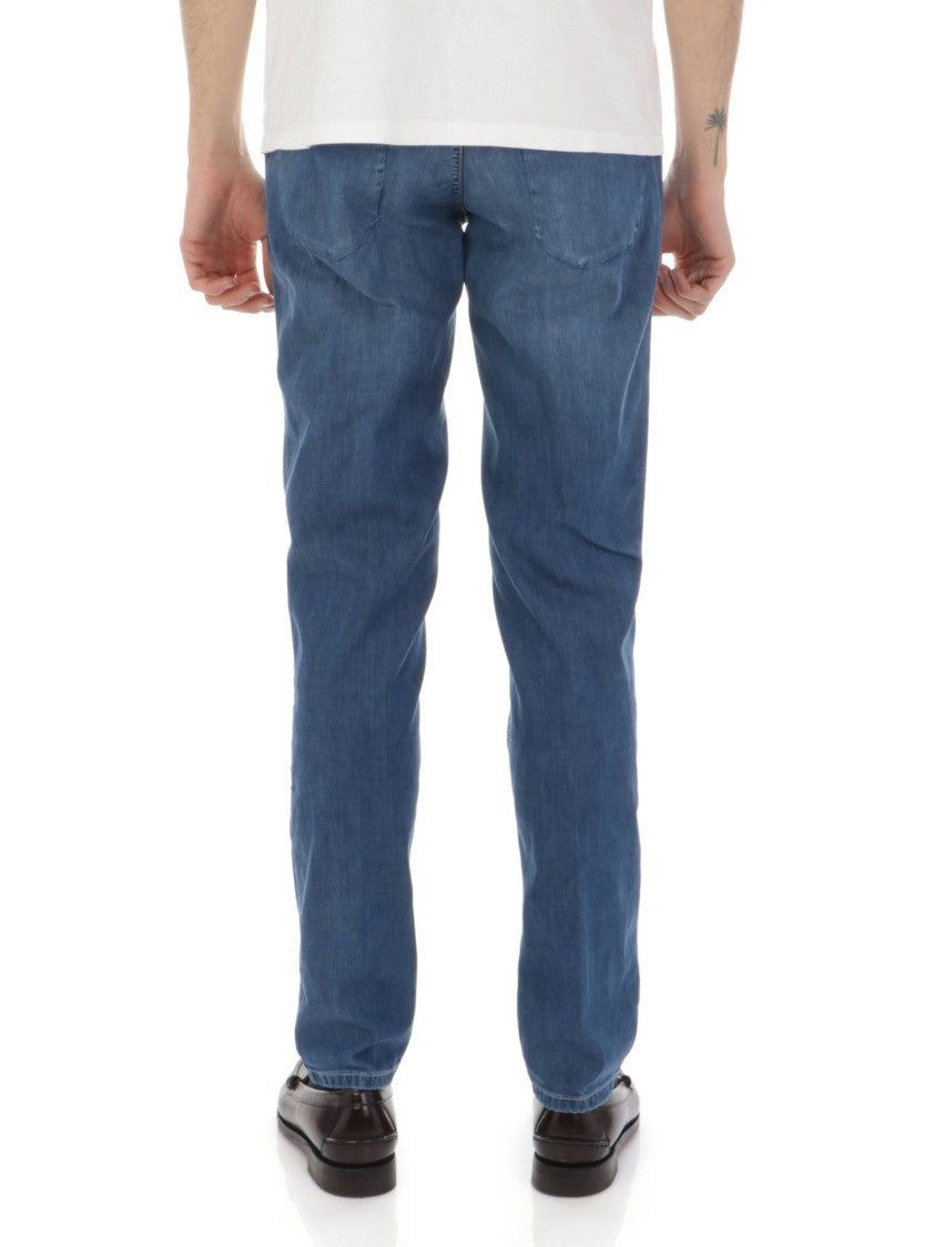 Incotex Medium Blue Straight-Leg Textured Jeans