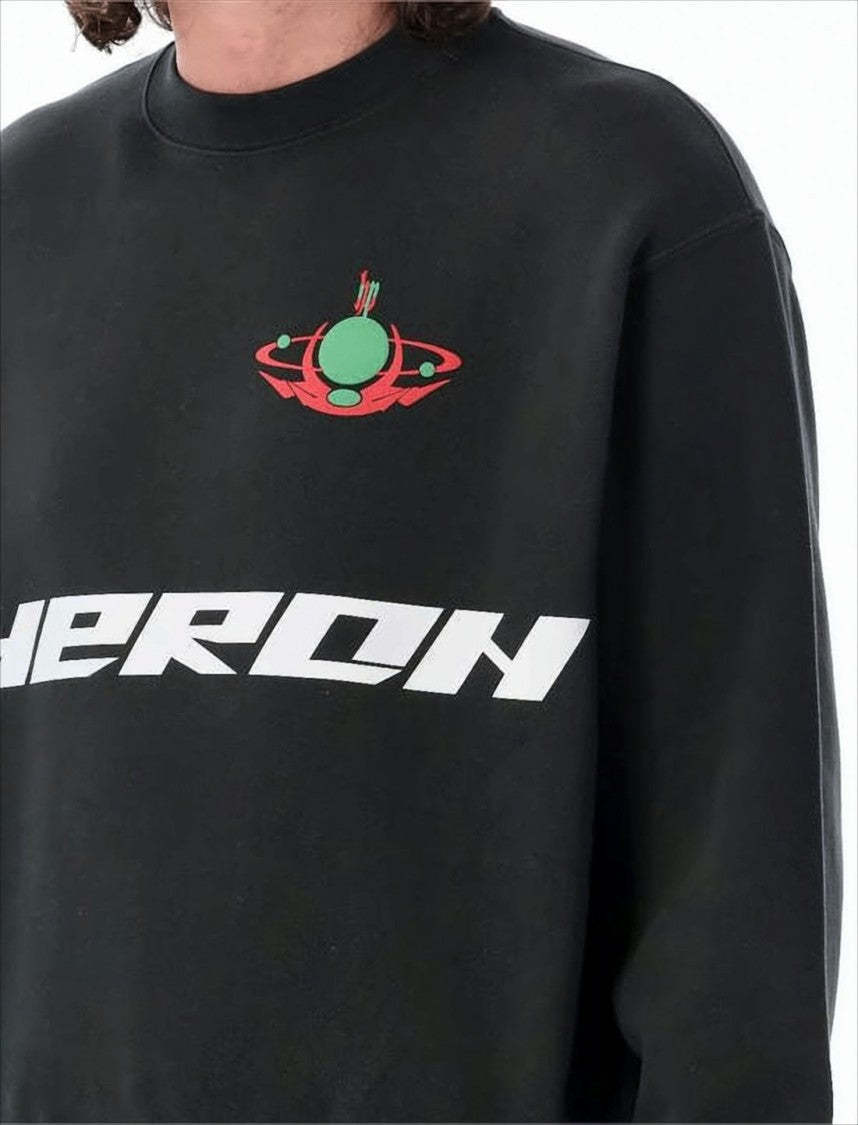 Heron Preston Cotton Sweatshirt With Bold Graphic And Planet Emblem