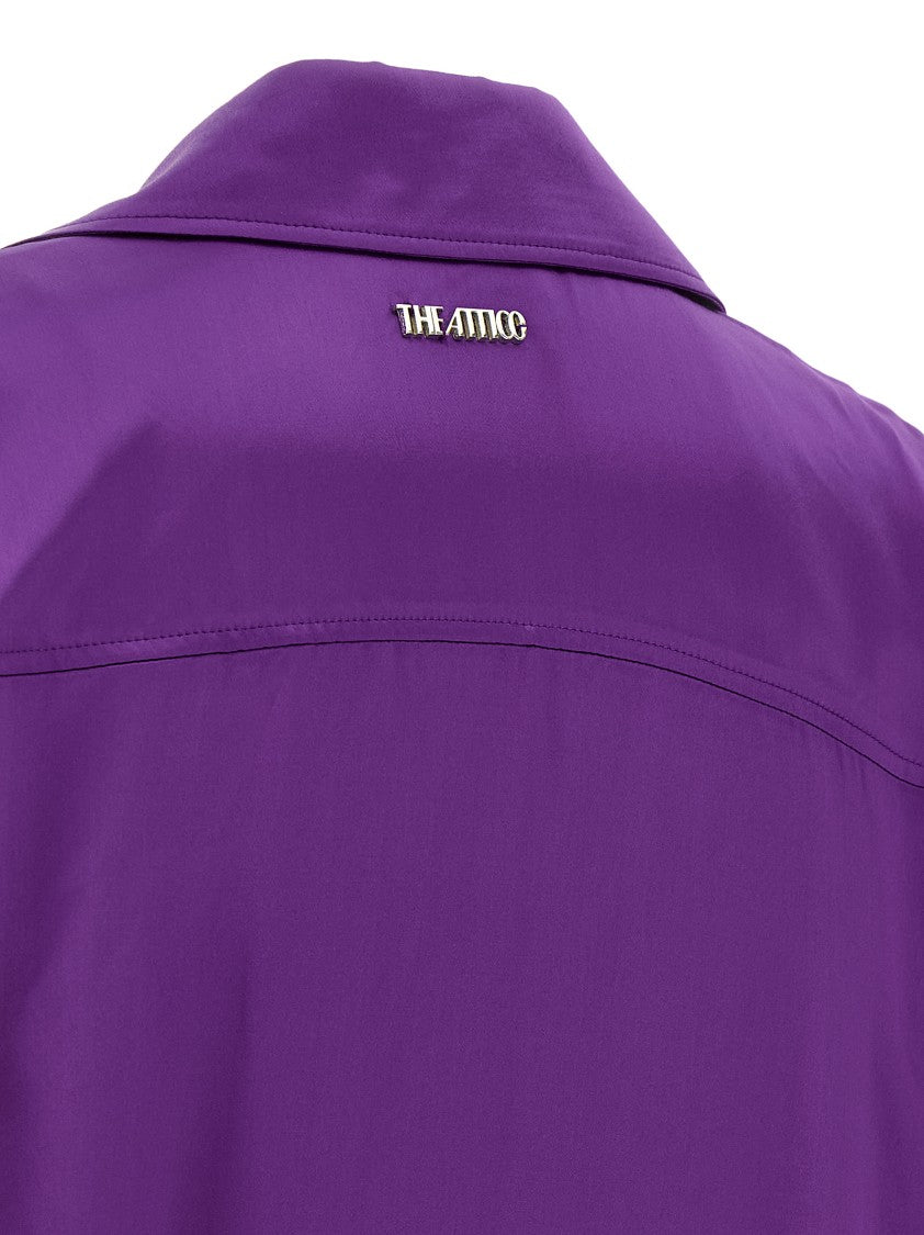 The Attico Asymmetrically Detailed Midi Chemisier Dress In Shiny Viscose
