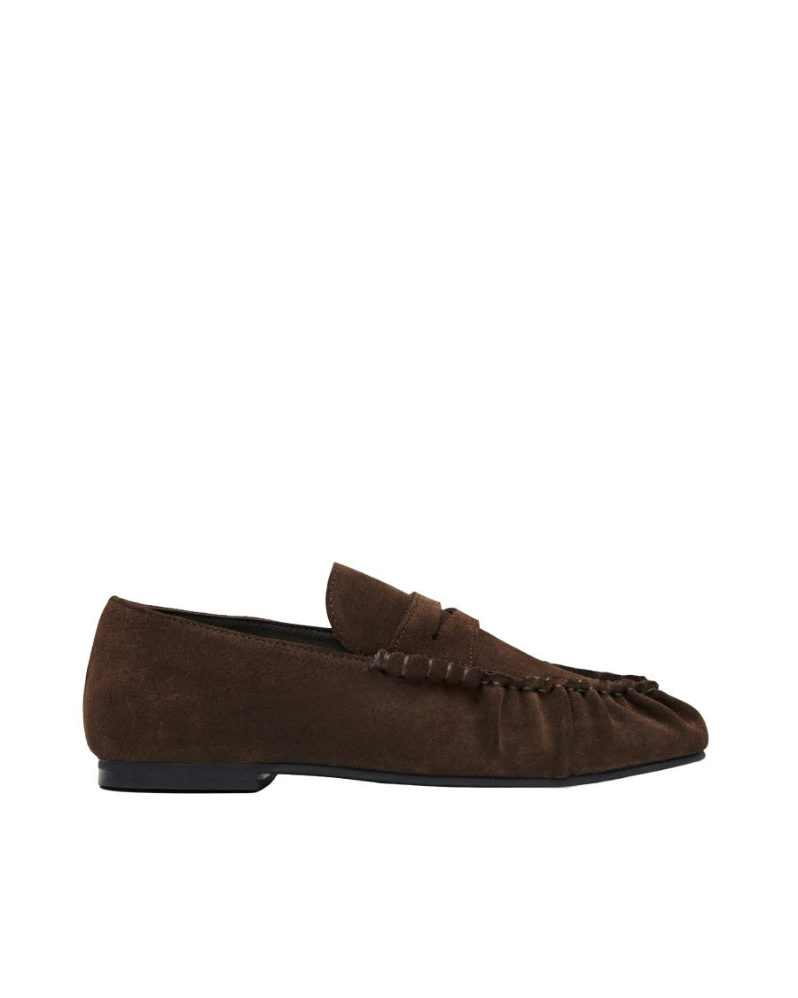 Alohas Penny Strap Brown Suede Moccasins With Detailed Stitching